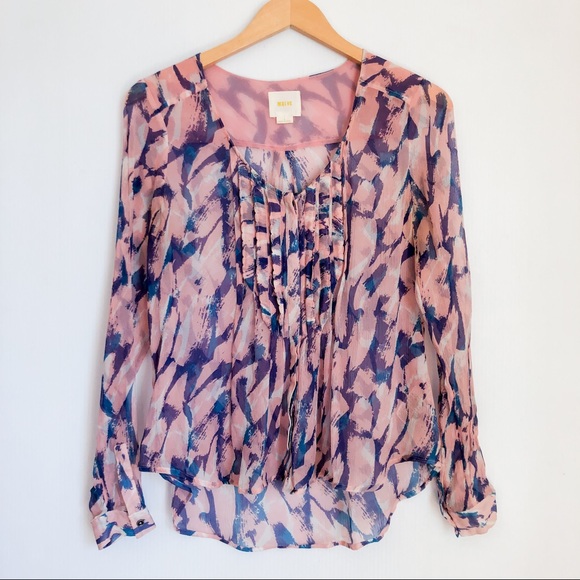 Maeve Anthropologie Pink Painted Silk Blouse - Picture 3 of 6